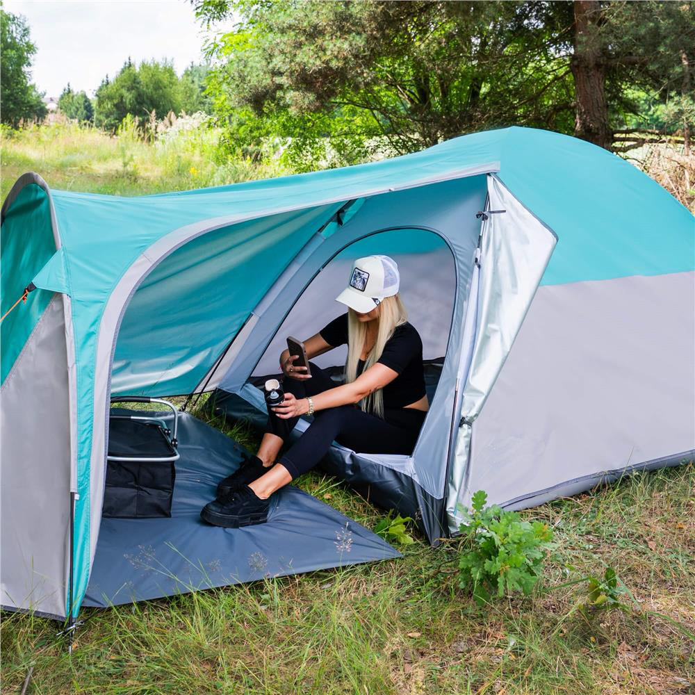 Cort plaja sau camping, impemeabil, cu terasa, 4 locuri, 175x310x130cm, gri albastru - 6