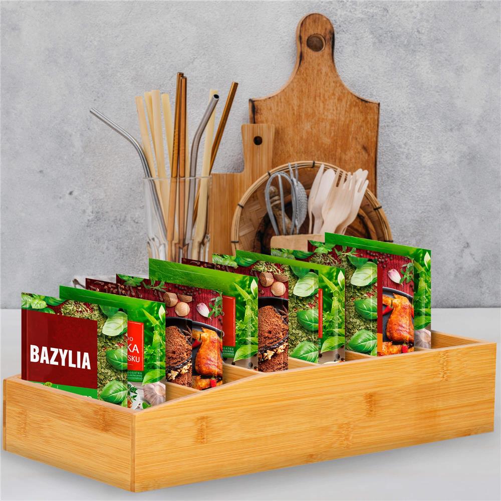 Organizator de bucatarie pentru plicuri de condimente, din bambus, 35x15x7cm, natur