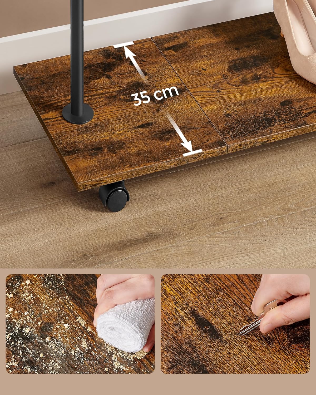 SONGMICS Suport pentru haine cu sina de agatat si polita inferioara, pe roti, 35x99x160 cm, negru