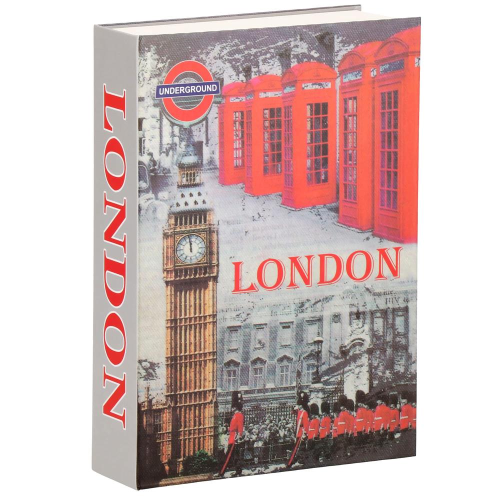 Caseta de valori, cutie metalica cu cheie, portabila, tip carte, London, 22x15.5x4.5 cm