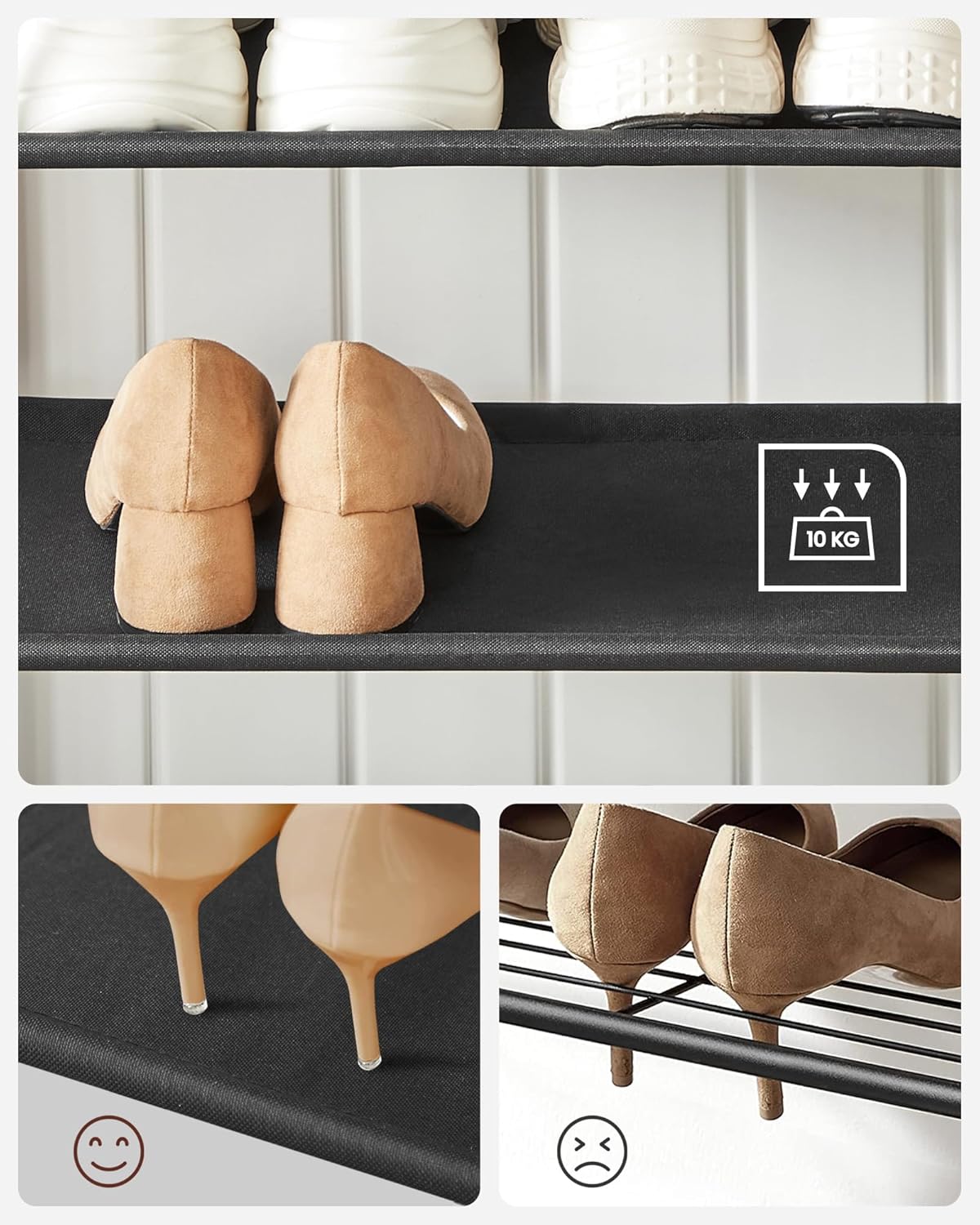 VASAGLE Cuier cu rafturi depozitare pantofi si ​​bara suspendata, industrial, 32x64x180 cm, maro rustic si negru