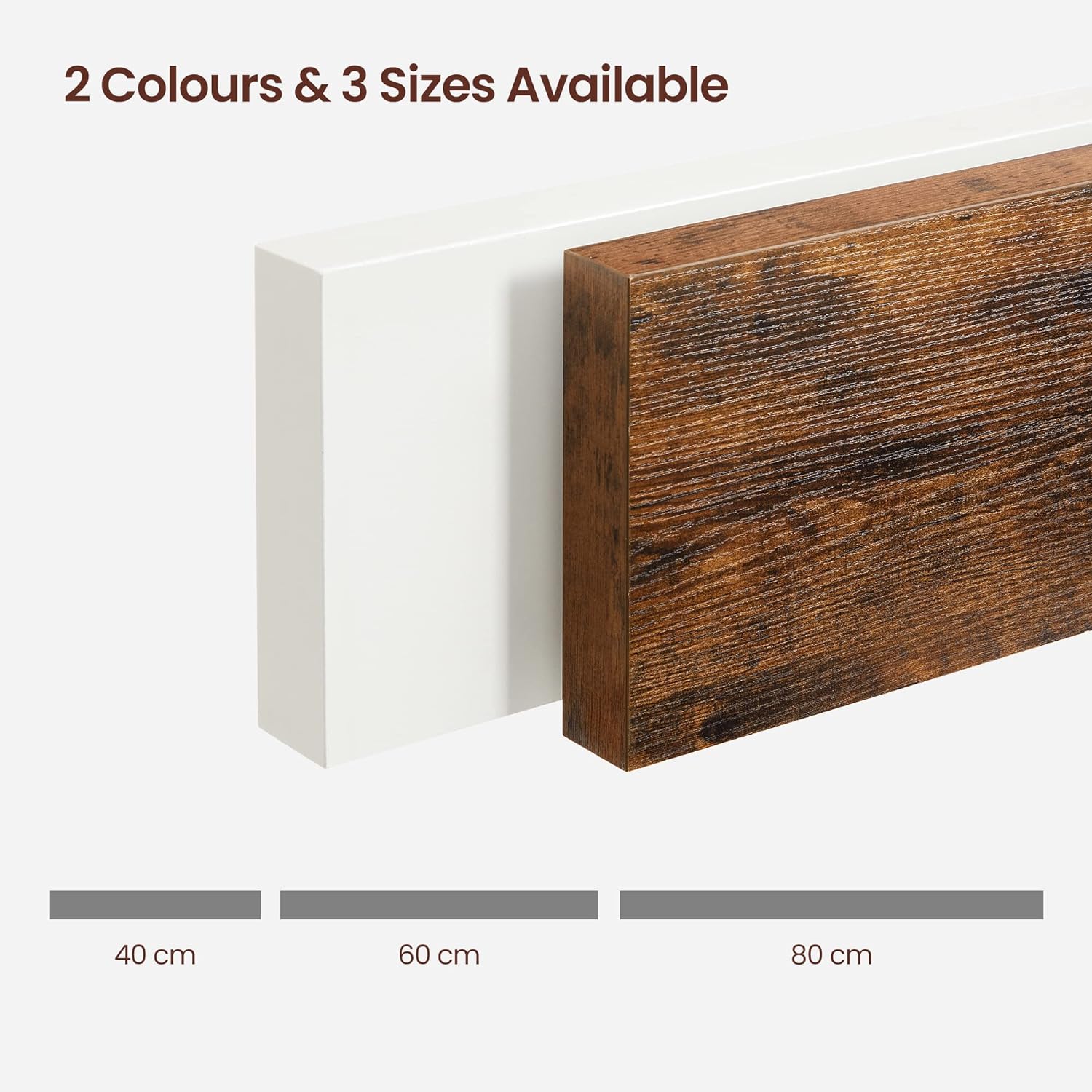 VASAGLE Raft de perete suspendat plutitor, MDF, sistem montare inclus, 60x20x4cm, vintage maro