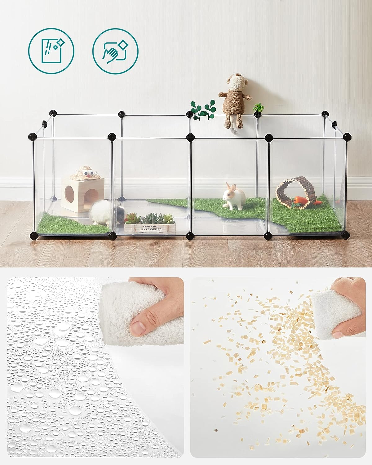 SONGMICS Tarc pentru animale mici rozatoare, din plastic, modulara DIY, 143 x 73 x 46 cm, alb