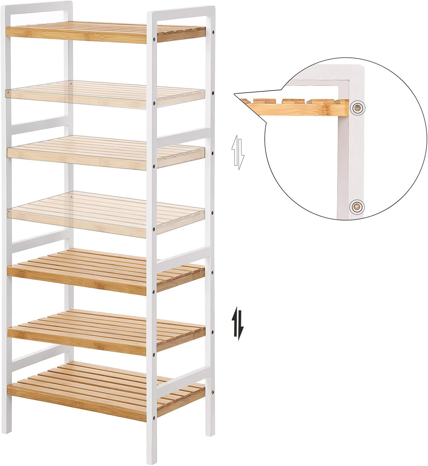 SONGMICS Raft din bambus cu 4 nivele reglabile, pentru bucatarie sau baie, 32x45x111 cm, alb si maro