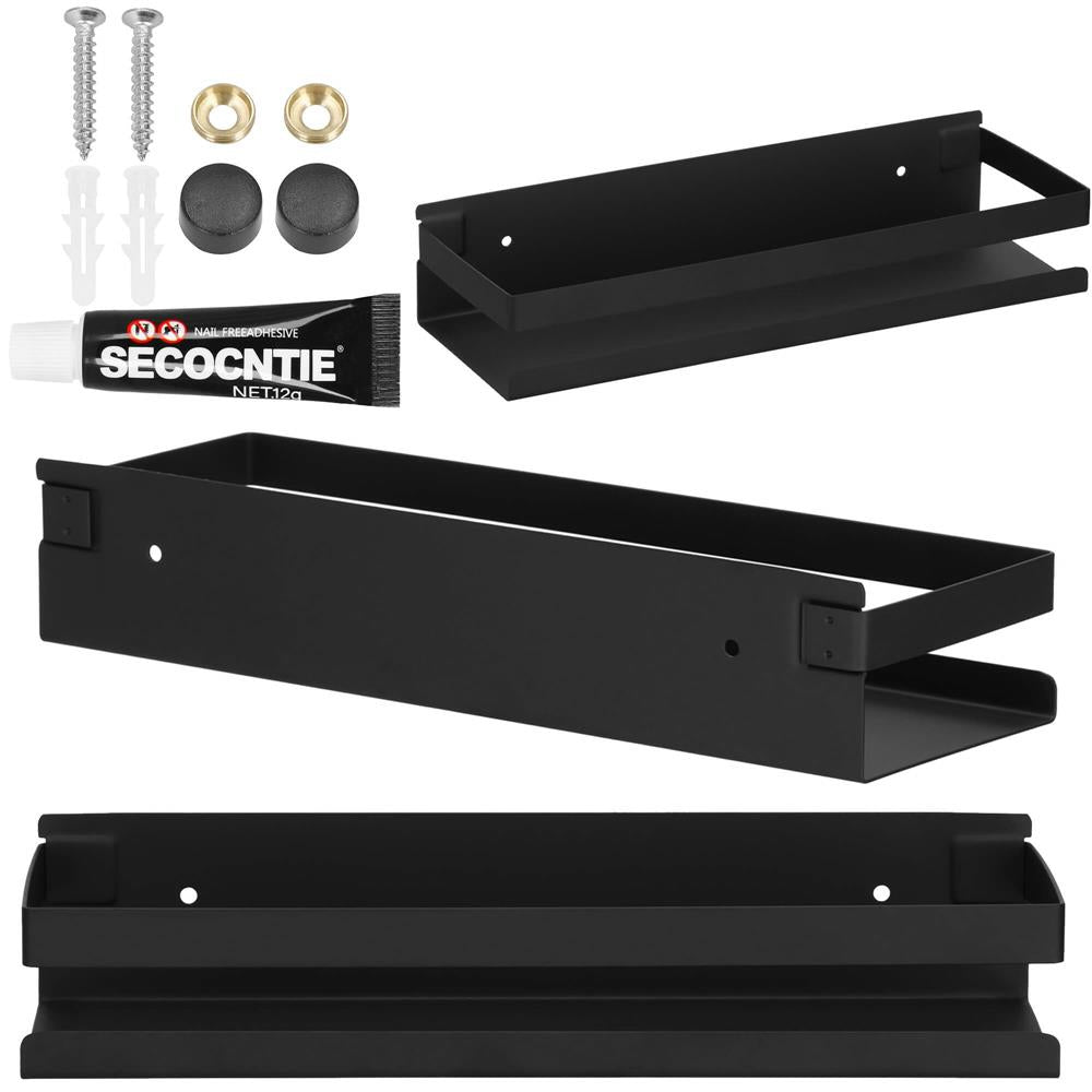 Raft de baie cu 2 sisteme instalare pe perete, aluminiu, 30x10x6cm, negru