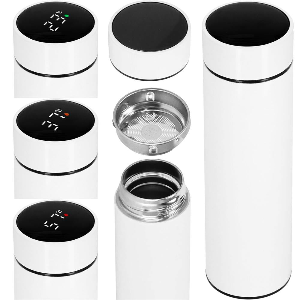 Cana termos Smart, inox, display LED, afisare temperatura, 500ml, 23cm, alb