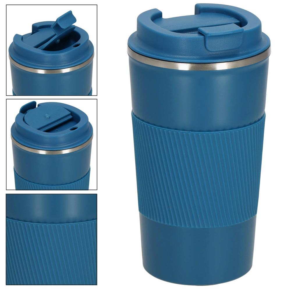 Cana termos calatorie, perete din inox dublu izolat, 500ml, 9x16.5cm, albastru