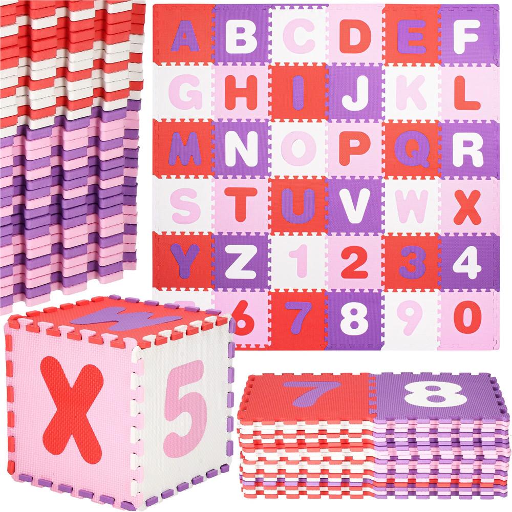 Covor din spuma pentru copii, tip puzzle cifre si litere, 36 piese, 175×175 cm, multicolor