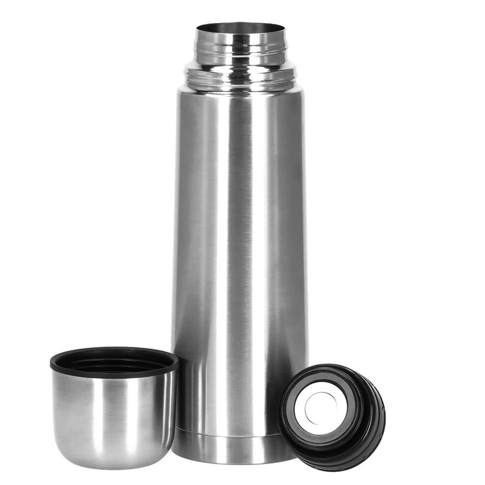 Cana termos cu pahar, perete din inox dublu izolat, 500ml, 24cm, argintiu