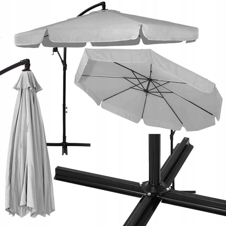 Umbrela de gradina cu brat lateral banana, cu husa, 300cm, gri deschis - 8