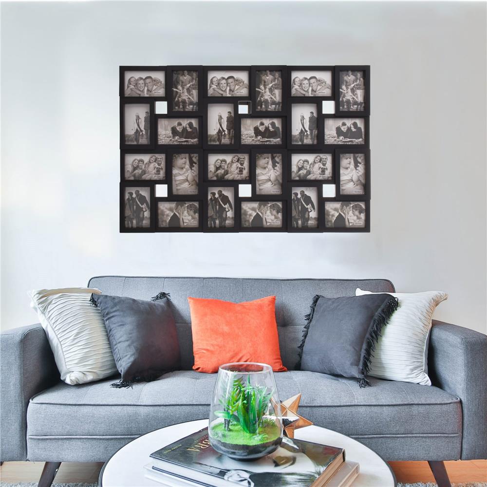 Rama foto de perete, colaj de 24 fotografii, 57x86cm, negru