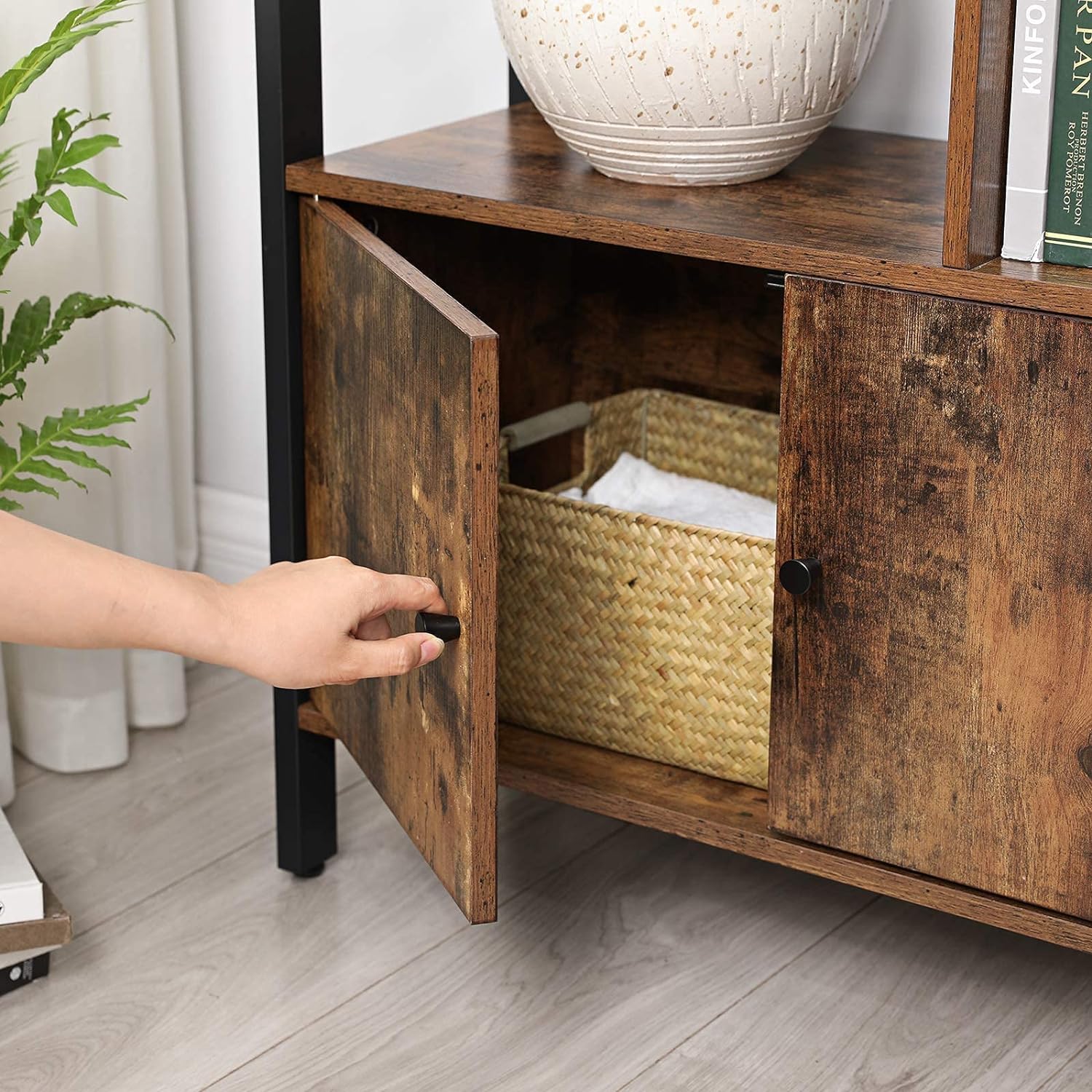 VASAGLE Biblioteca cu 4 rafturi si dulap inferior cu 2 usi, stil industrial, 74x30x155cm, maro rustic