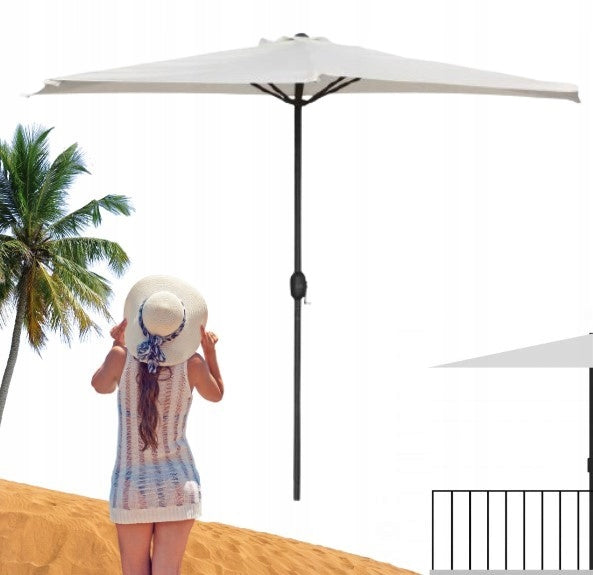 Umbrela de balcon pentru perete, jumatate, cu manivela, 270cm, bej