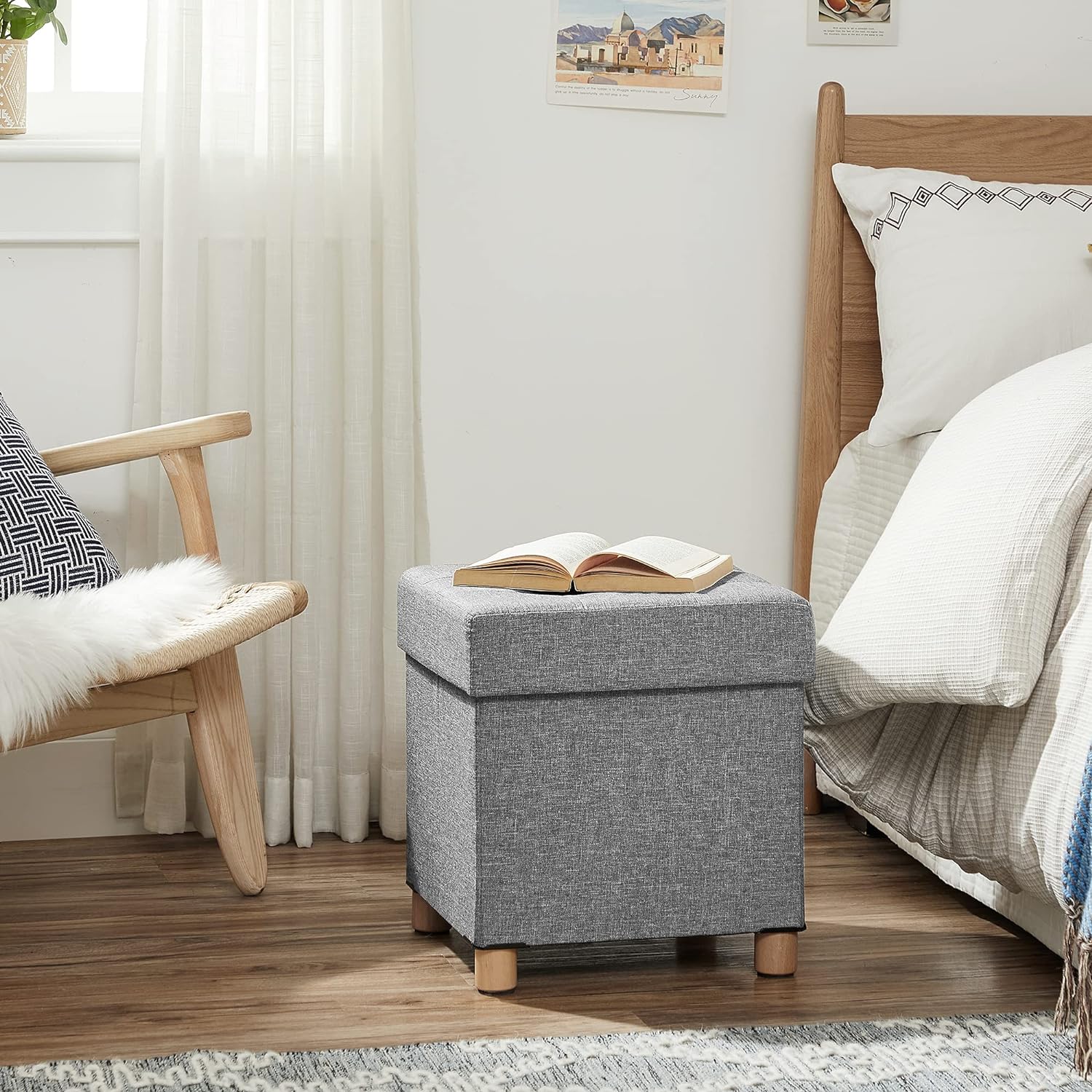 Taburet pliabil cu sezut moale, spatiu de depozitare, maxim 300kg, 38x38x40cm, gri