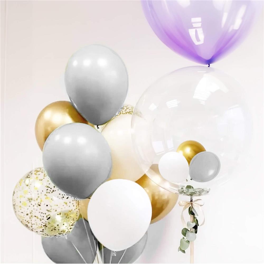 Set 50 baloane pentru petrecere, 40cm, alb, auriu, gri