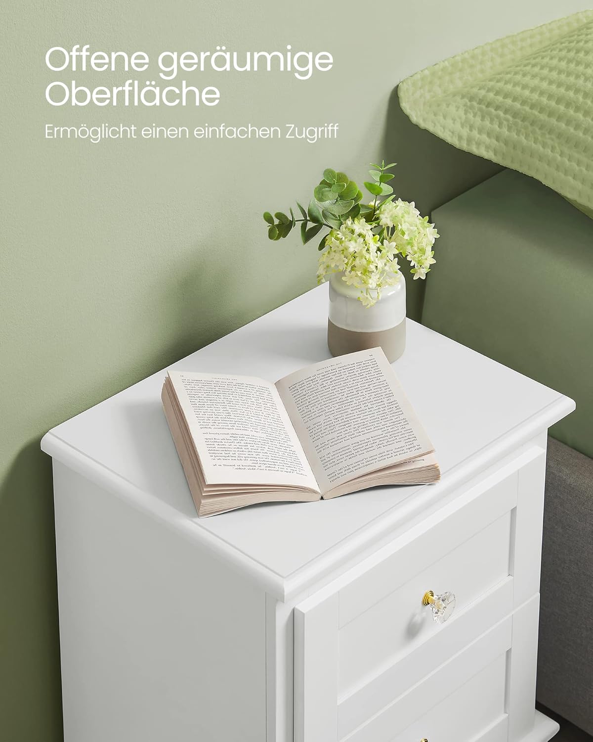 VASAGLE Set de 2 noptiere din MDF, cu sertare, 39x31x53 cm, alb