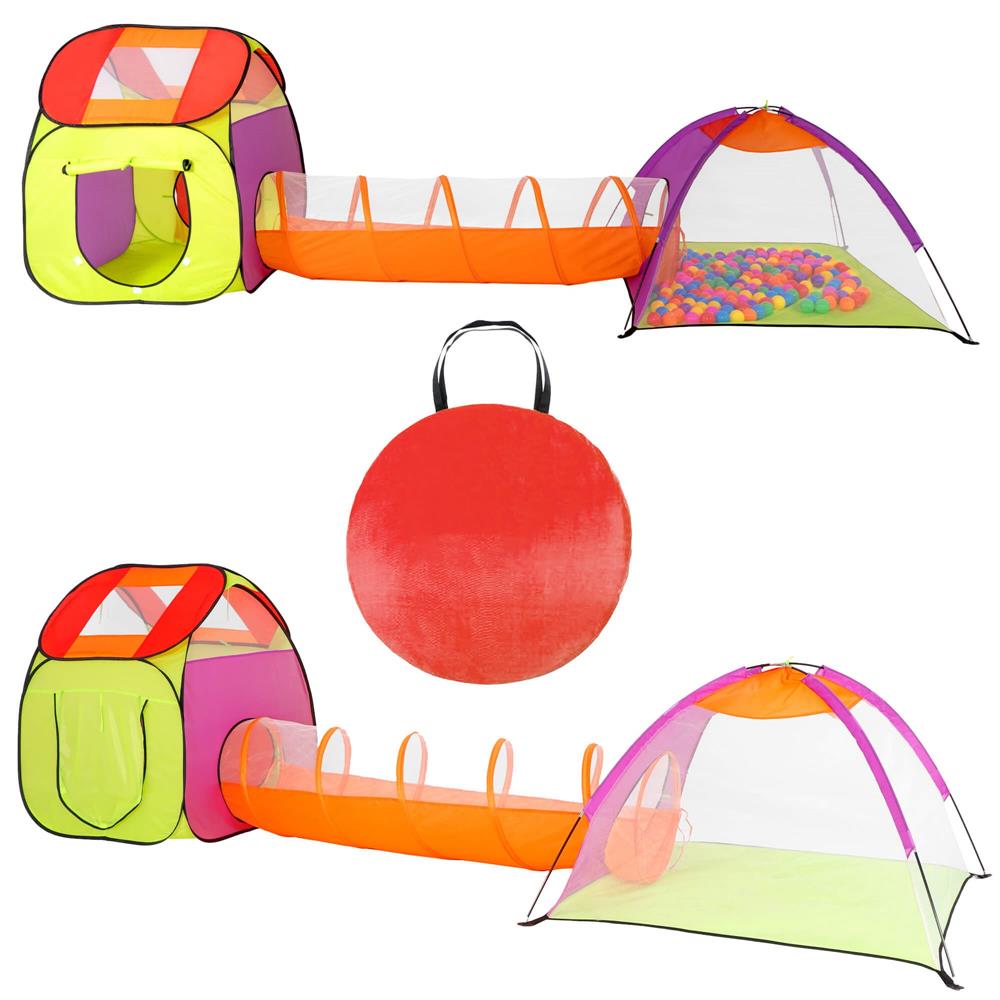 Loc de joaca 3 in 1 pentru copii, multifunctional, casuta, tunel si cort, 385x120x115cm, multicolor