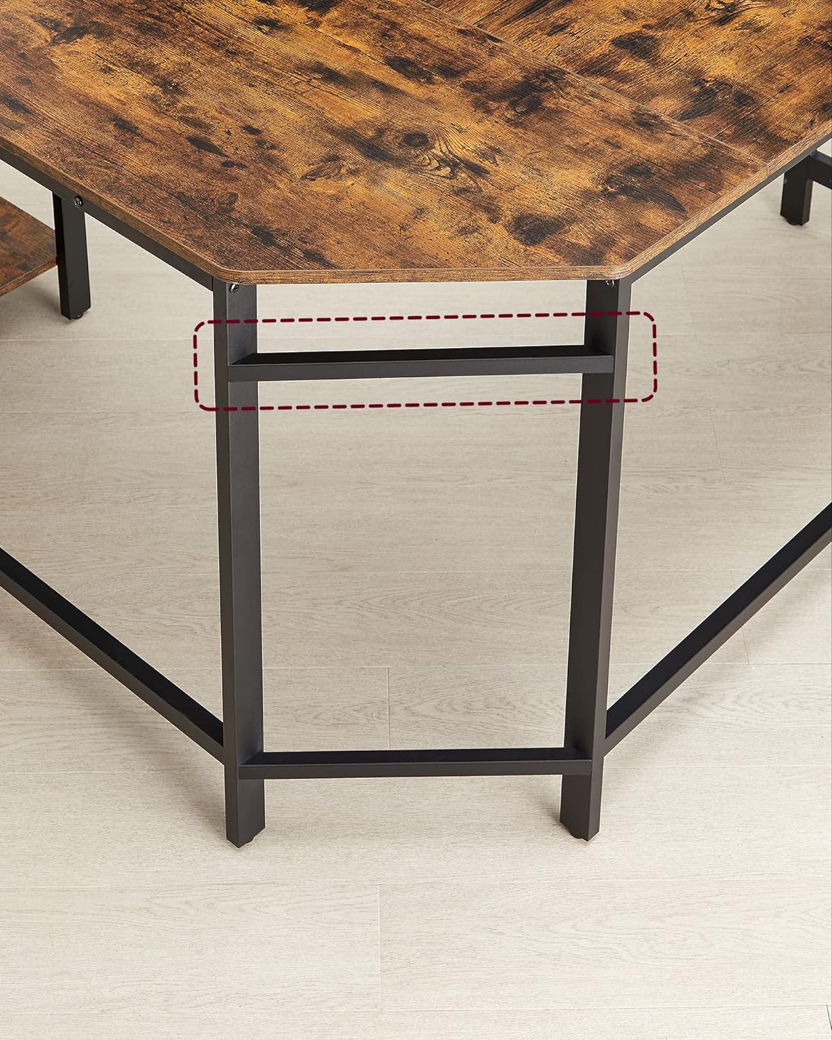 VASAGLE Birou de colt in forma de L, cu 2 rafturi de depozitare, 138x138x75cm, industrial, maro rustic si negru