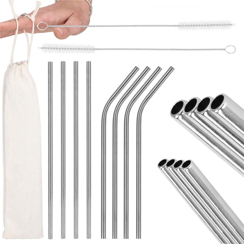 Set 8 paie metalice argintiu, reutilizabile, cu husa depozitare si perii curatat, 215x6 mm