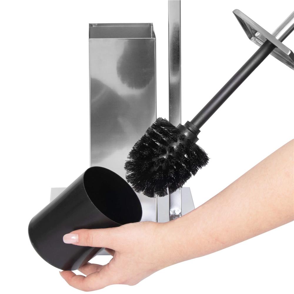 Stand cu perie WC si suport hartie igienica, inox, 75cm, argintiu