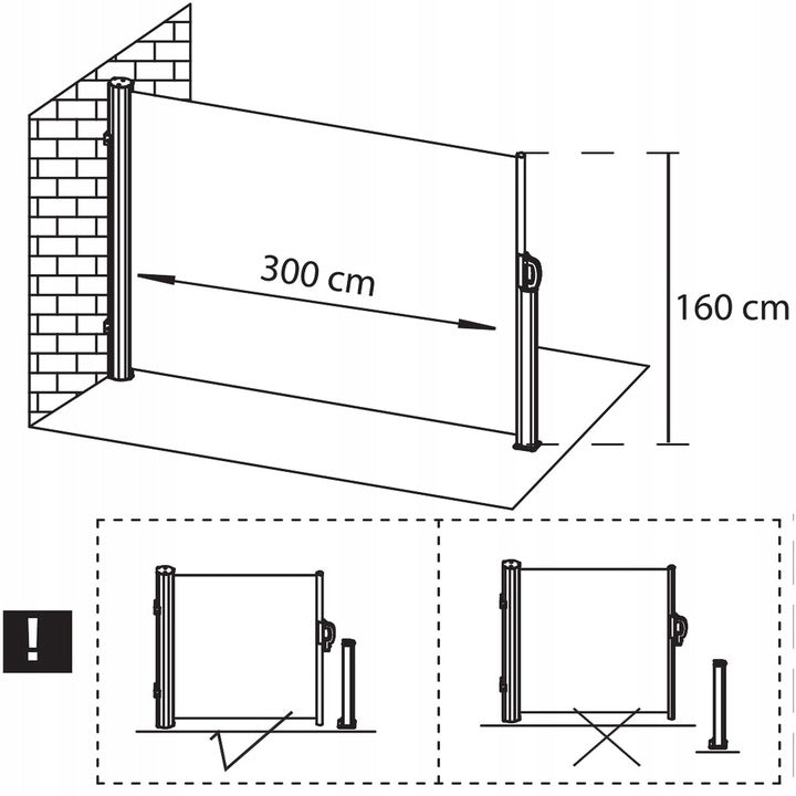 Paravan lateral pentru intimitate, extensibil, sistem fixare inclus, 160x300cm, gri inchis - 8