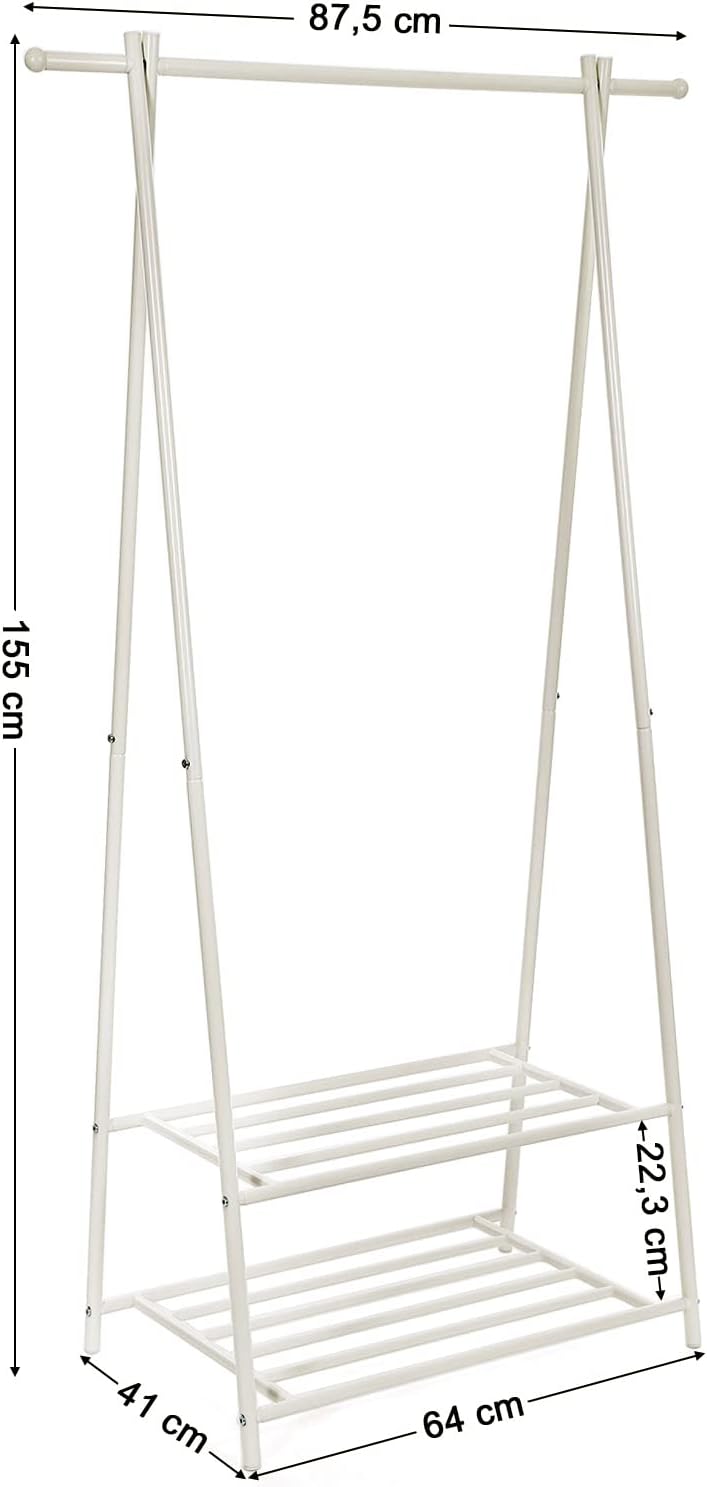 SONGMICS Suport pentru haine, cu raft depozitare pe 2 niveluri, cadru metalic, 88x41x155cm, alb