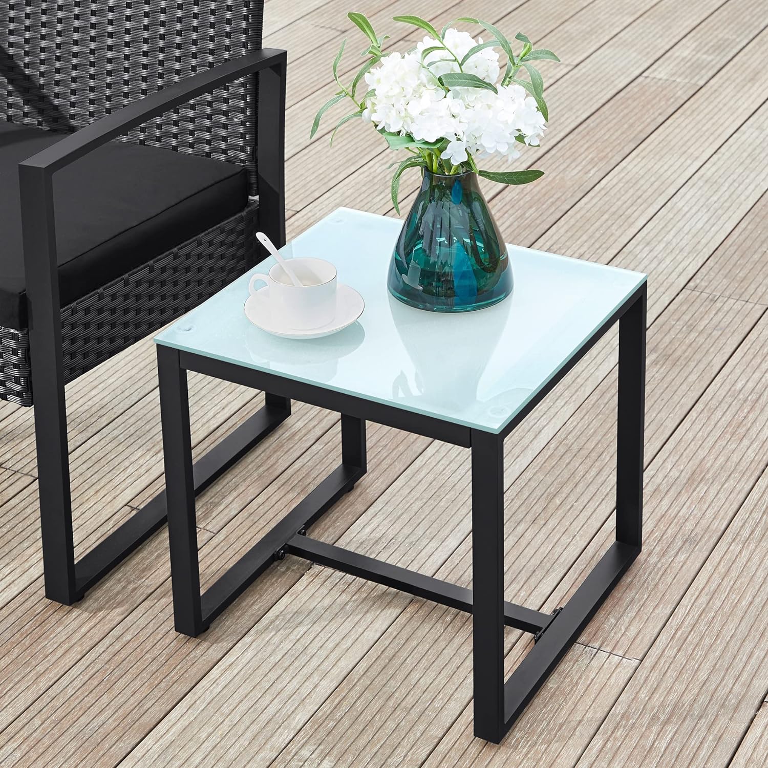 SONGMICS Set de mobilier pentru terasa sau balcon, din poliratan PE, masa si 2 scaune, negru