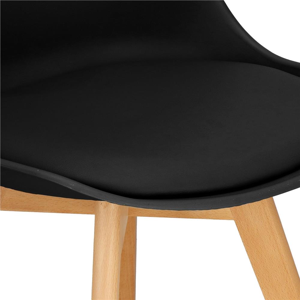 Set 4 scaune dining Verdhe pentru bucatarie cu perna tapitata cu piele ecologica, 44x82cm, negru
