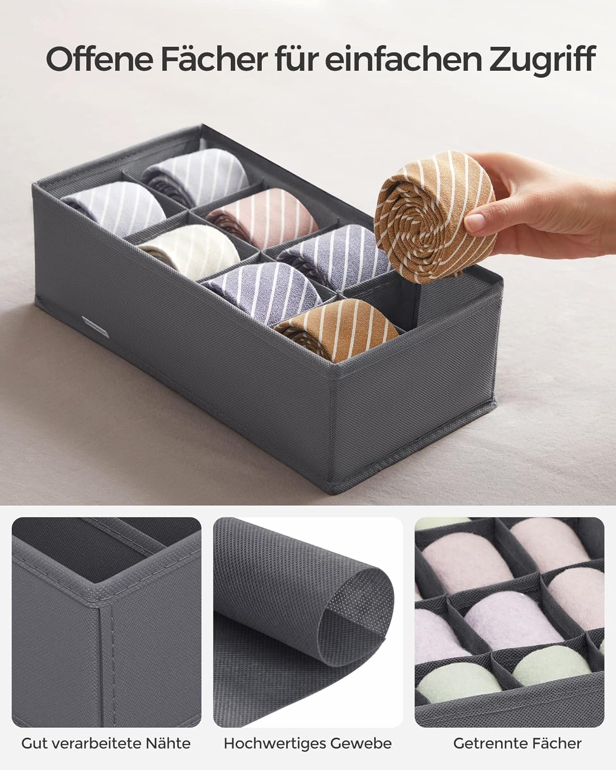 Organizatoare dulap sau sertar, set 8 cutii de depozitare a lenjeriei de corp, pliabile, 64x48x10cm, gri