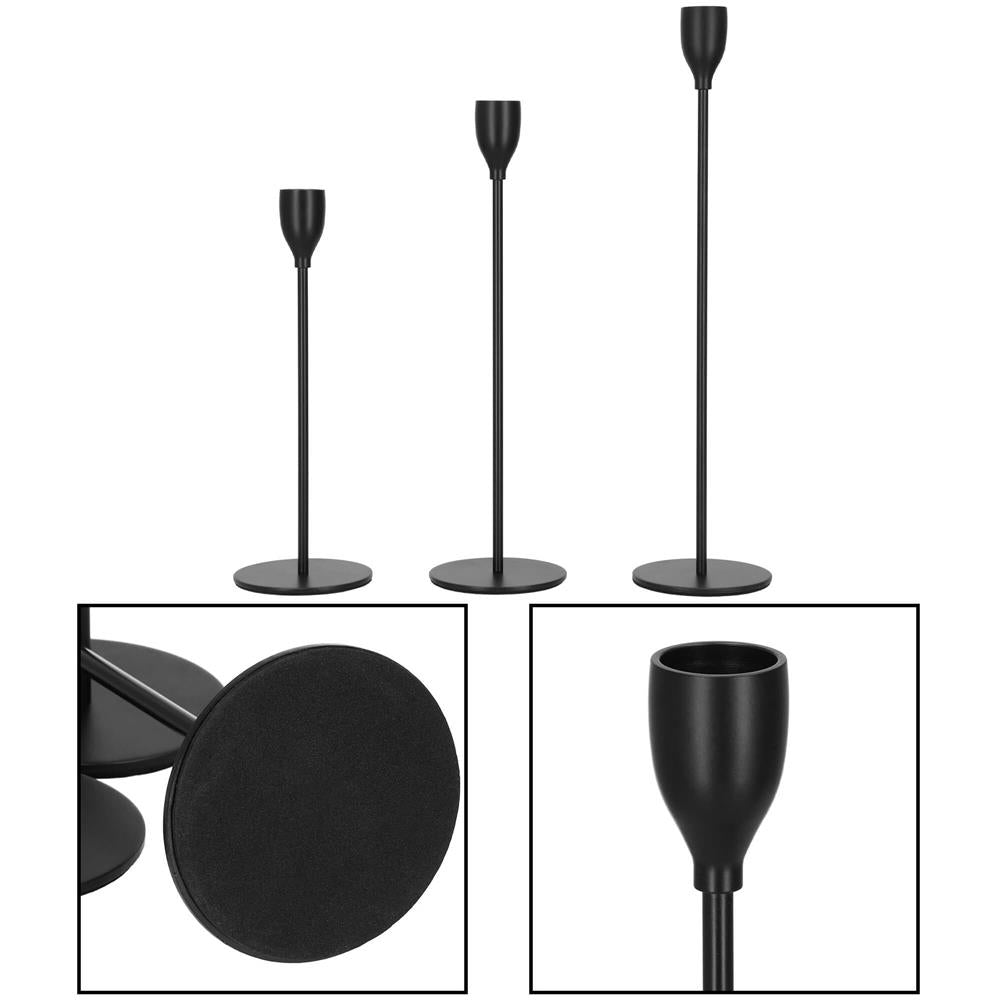 Set 3 suporturi de lumanare din metal, 23, 28 si 33cm, negru