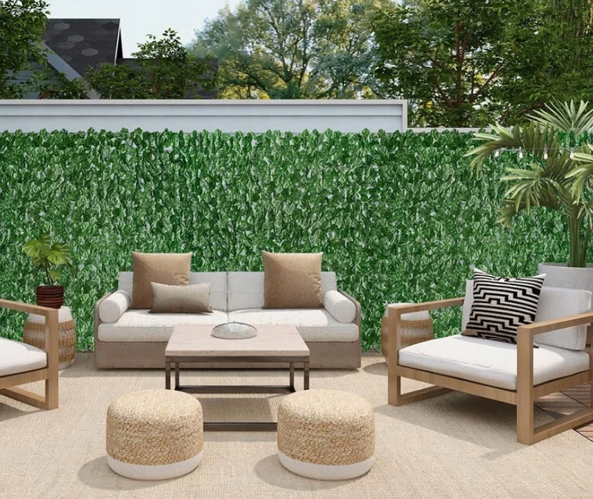 Panou paravan cu frunze artificiale pentru gard sau balcon, 100x500cm, verde