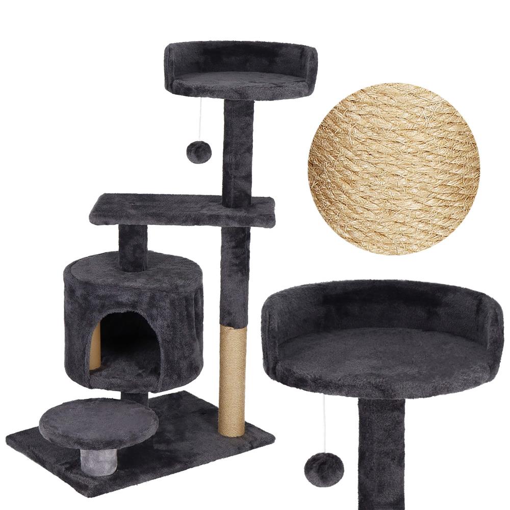 Ansamblu de joaca pentru pisici, cu loc pentru zgariat, ascuns, culcus, minge, 87cm, grafit
