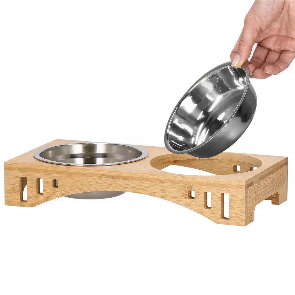 Set de 2 castroane din inox cu suport de bambus, 2x14cm