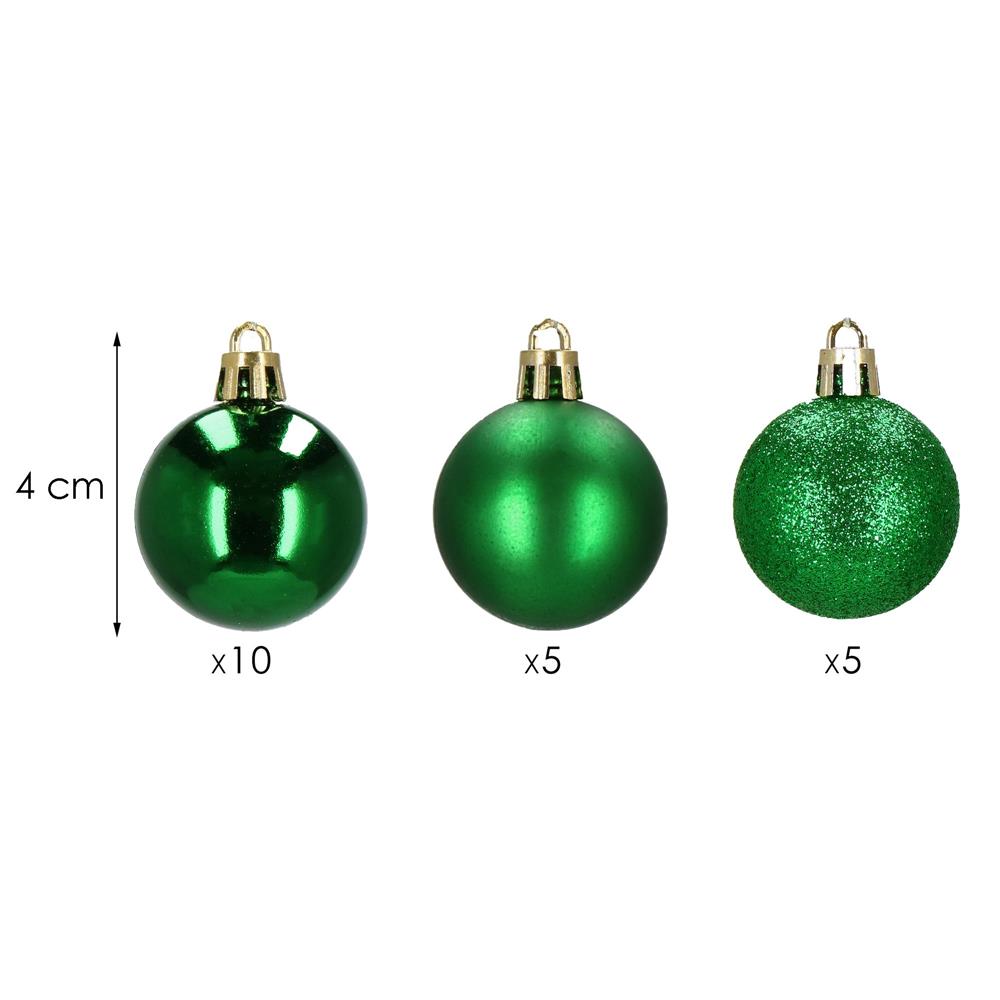 Set globuri de Craciun, 20 bucati, 3 modele, 4cm, verde