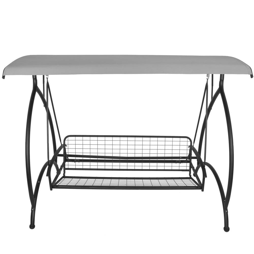 Balansoar gradina 230x136x190 cm, 2 in 1 leagan si pat, copertina reglabila, saltea si perne incluse, cadru otel, gri si ecru
