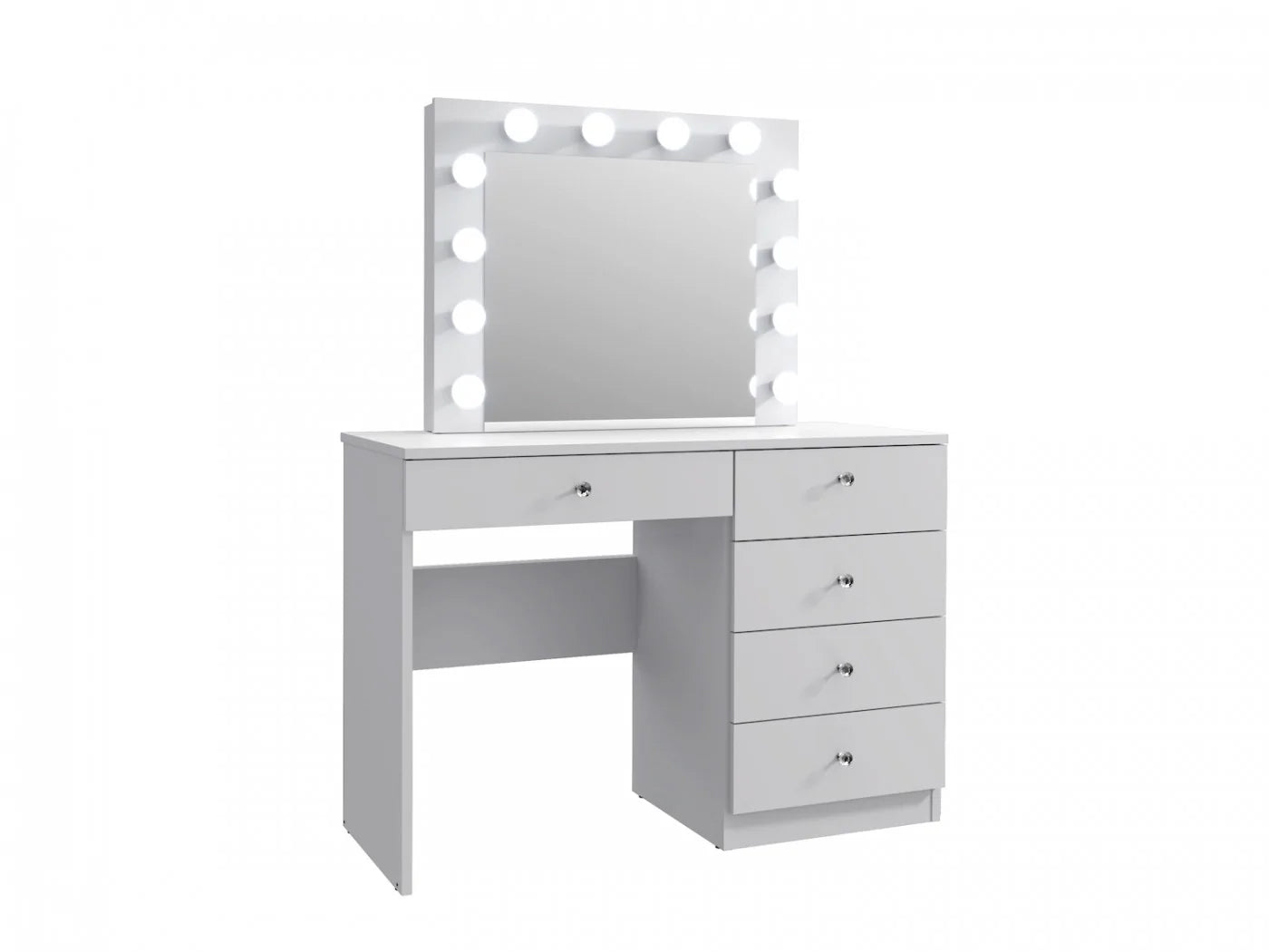 Masa de toaleta si machiaj Cristal 12 LED cu oglinda si 5 sertare, 110x47x77 cm, alb