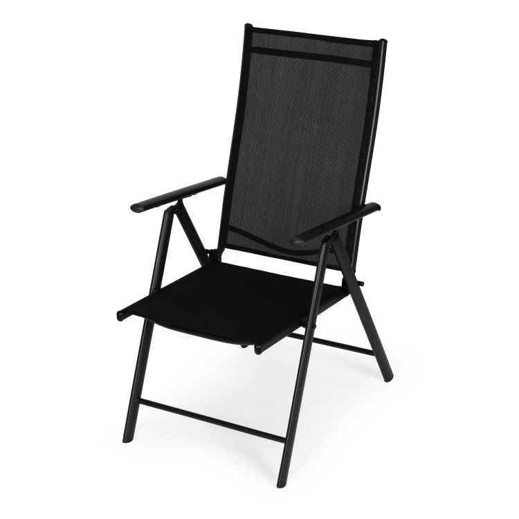 Set 4 scaune gradina 70x57x106 cm, pliante cu spatar reglabil 7 pozitii, structura otel si textilena, negru