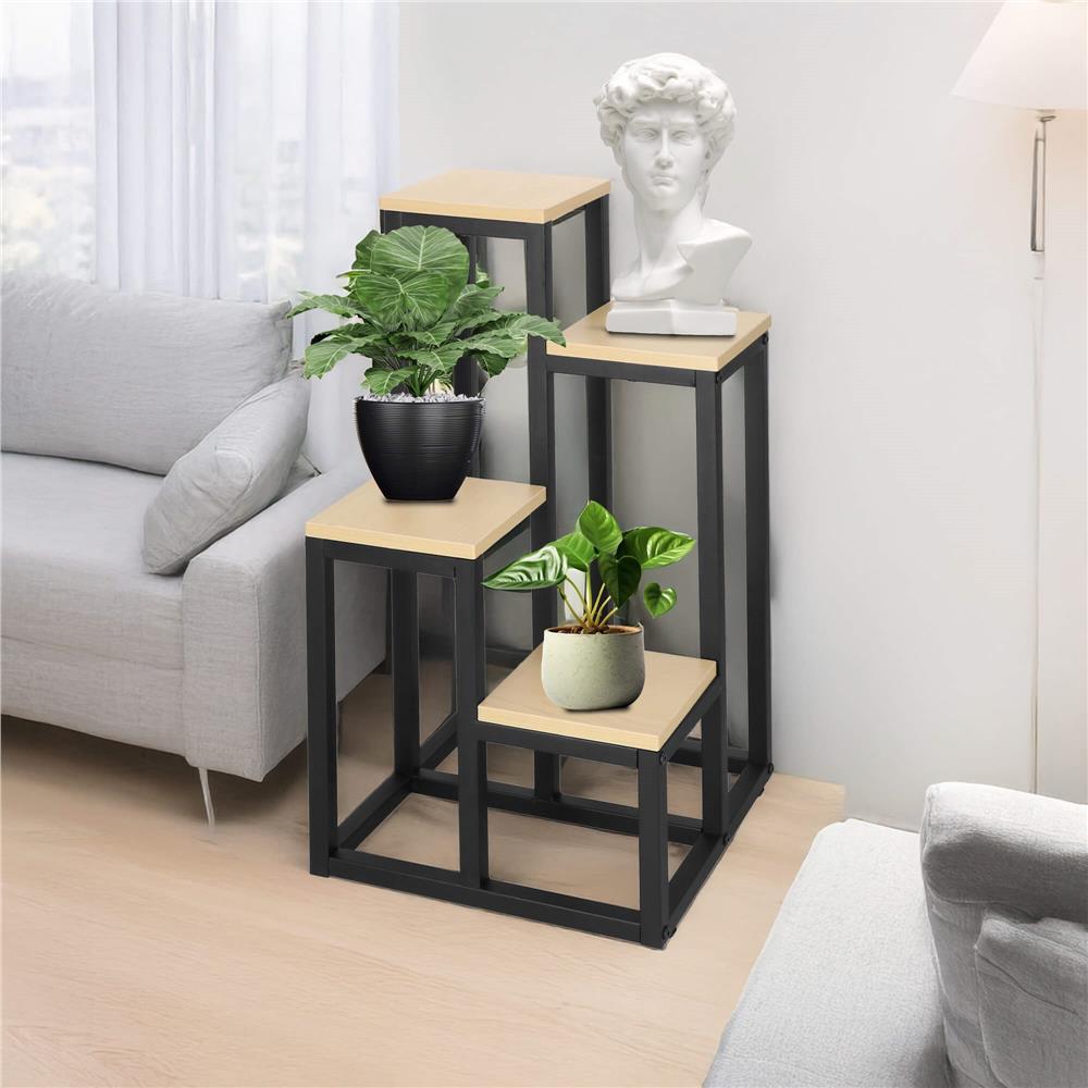 Stand pentru flori, cadru metalic, 4 etajere, 34x34x68 cm, bej