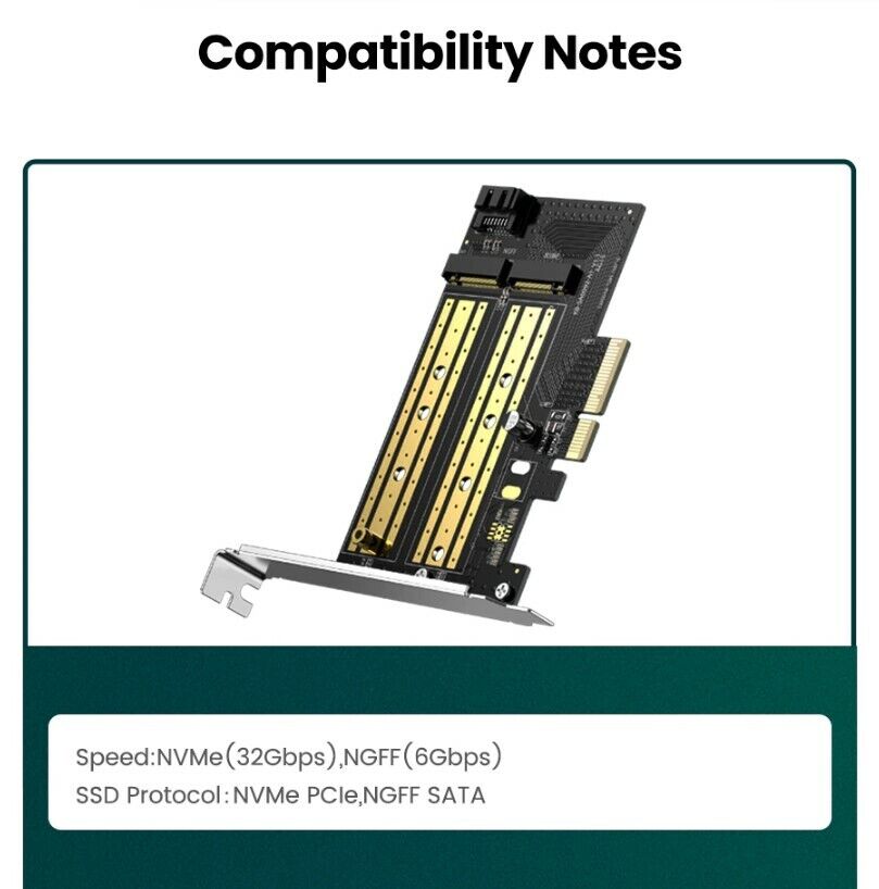 ADAPTOR Ugreen, "CM302" 2 X M.2 (M)(NVMe) la PCle 3.0, adaptor pt. SSD M.2 cu form factor 2280, 2260, 2242 si 2230 "70504" - 6957303875047
