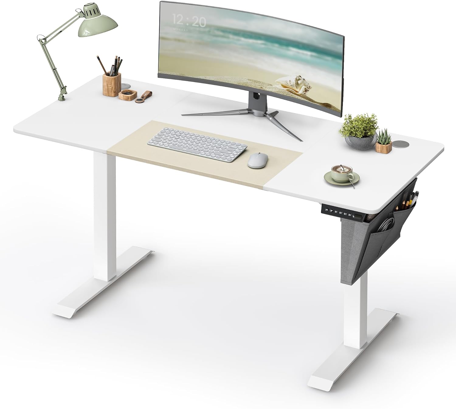 SONGMICS Birou cu reglaj electric pe inaltime, memorie cu 4 inaltimi, 60x140x(72-120)cm, alb