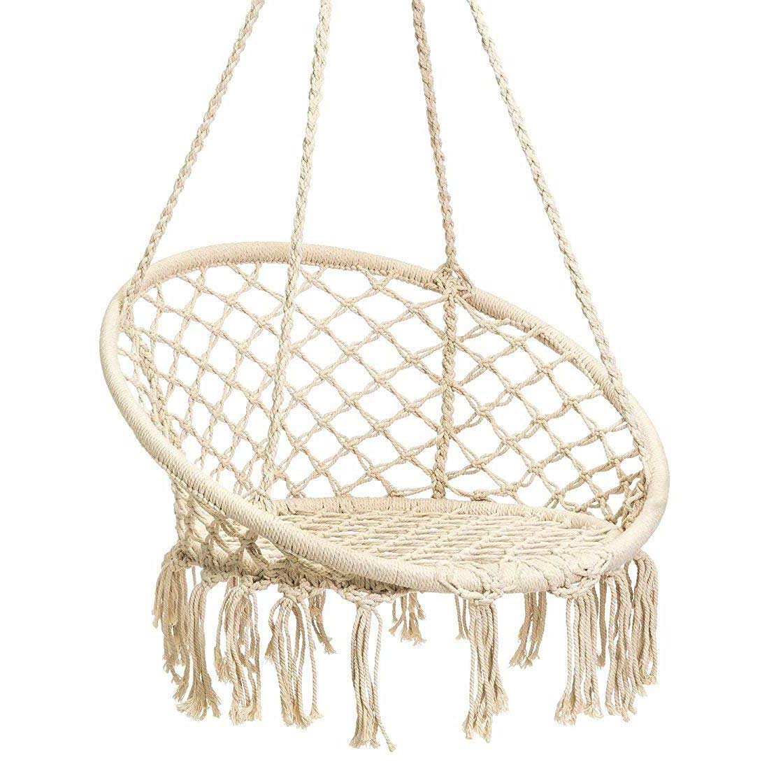 Scaun rotund Sersimo tip leagan suspendat cu perna Super Confort Plus, casa sau gradina, bej
