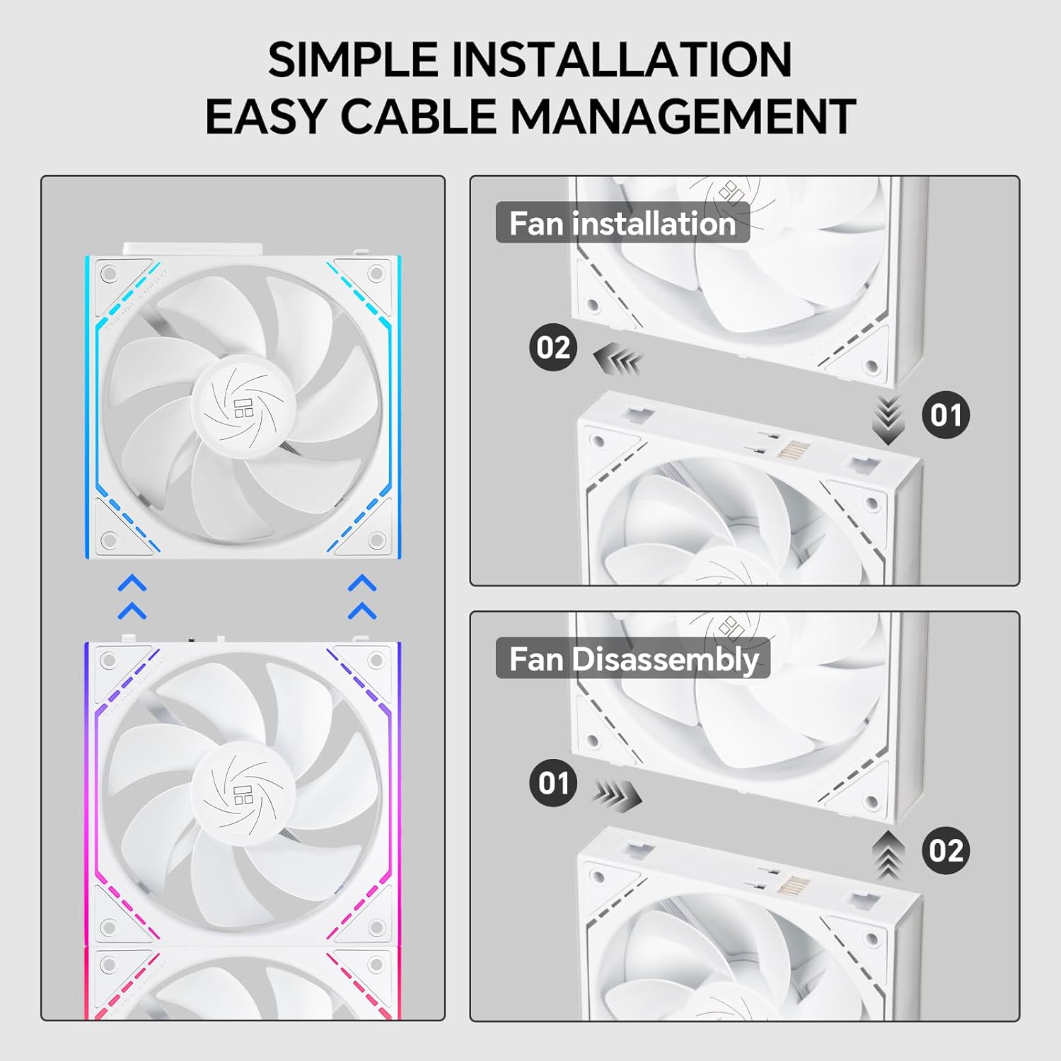 Set 3 ventilatoare Thermalright "TL-M12QRW", 120mm, 1500 RPM, S-FDB Bearing, 47.6 CFM, LED ARGB, 4pin PWM, alb, "TL-M12QRW-3"