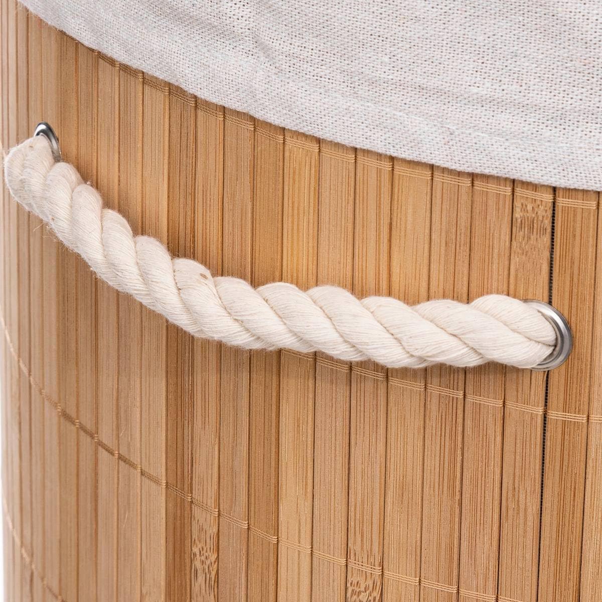 Cos rufe rotund 5Five Bambou cu capac, bambus, 48 litri, 35x50 cm, natur