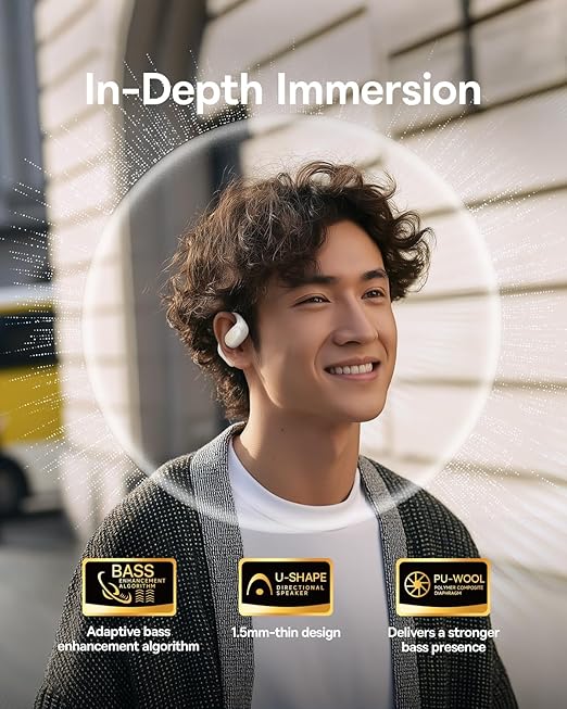 CASTI Baseus Bowie Eli 2i Fit Open-Ear True Wireless, on ear, pt smartphone, microfon pe casca, conectare prin Bluetooth 6.0, alb "A0102603" (timbru verde 0.18 lei) - 6932172696924