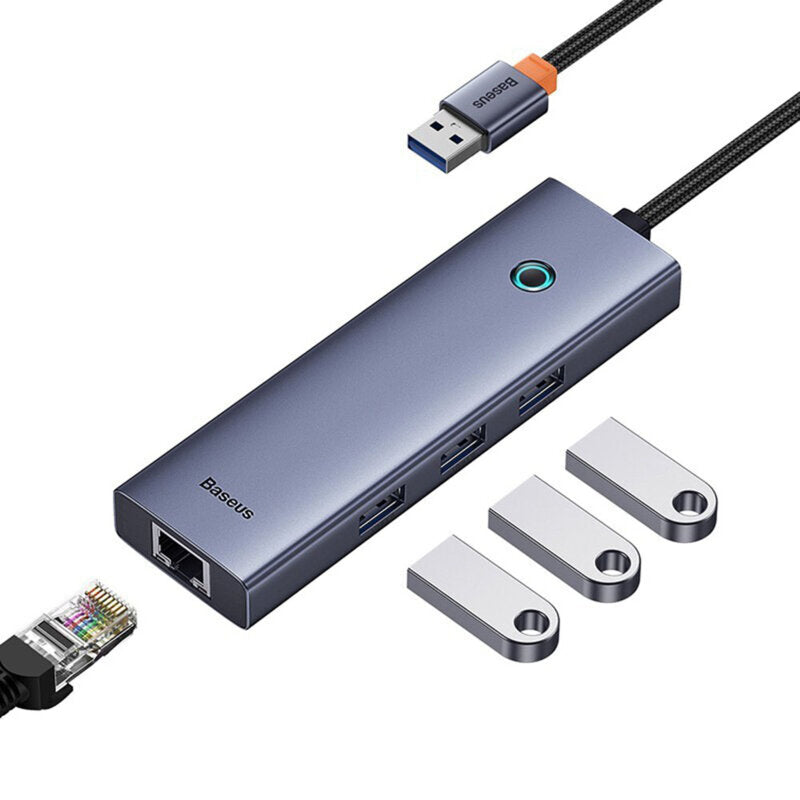 DOCKING STATION Baseus UltraJoy 4 in 1, input USB, output RJ-45 x 1, USB3.0 x 3, gri 
