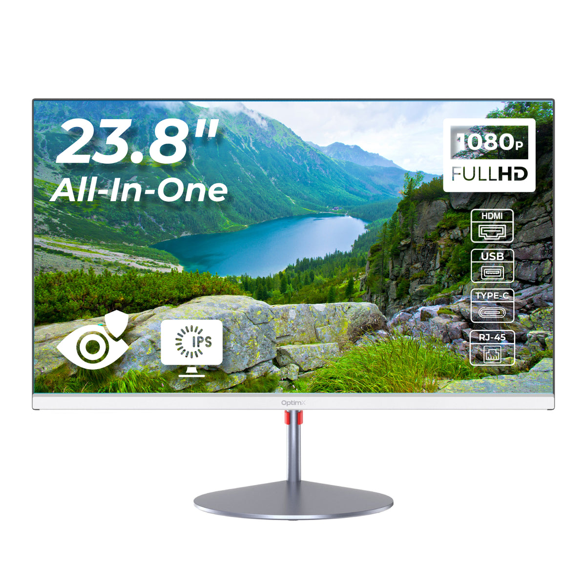 All in One OptimX Pro QD40 23.8 inch Intel Procesor N100 generatiaa 12-a up to 3.4Ghz, 8GB DDR4, 256GB SSD, Full HD (1920x1080),Wi-Fi, Bluetooth, Boxe, Slim, Alb 