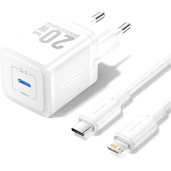 Alimentator retea Vention, 20W, PD 20W, 1 x USB-C, Cablu USB-C - Lightning inclus, alb, 
