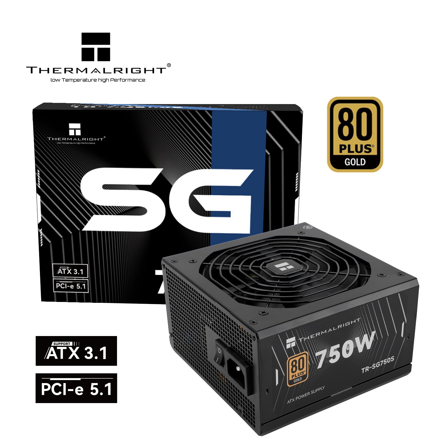 SURSA Thermalright "SG-750S", 750W, certificare 80 Plus Gold, non-modular, LLC, DC to DC, fan 120mm, negru, "TR-SG750S"
