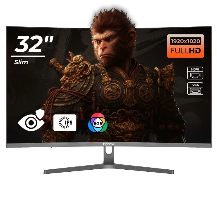 Monitor LED Gaming Curbat 32 inch OptimX MT32J, Full HD 1920x1020 VGA, HDMI, Slim, RGB Light "75256"