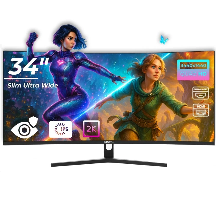 Monitor LED Gaming Curbat 34 inch OptimX MT34J, Ultra Wide Quad HD 3440 x 1440 2K, 100Hz, 2x HDMI, 2x DisplayPort, Slim, No Frame 